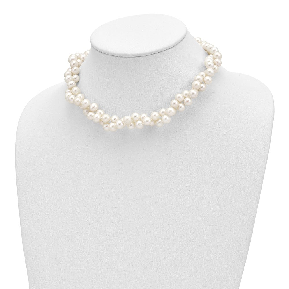 Sterling Silver Rhodium-plated 7.5-8.5mm White Semi-Round Freshwater Cultured Pearl 2-Strand 17 inch Necklace 17 Inches