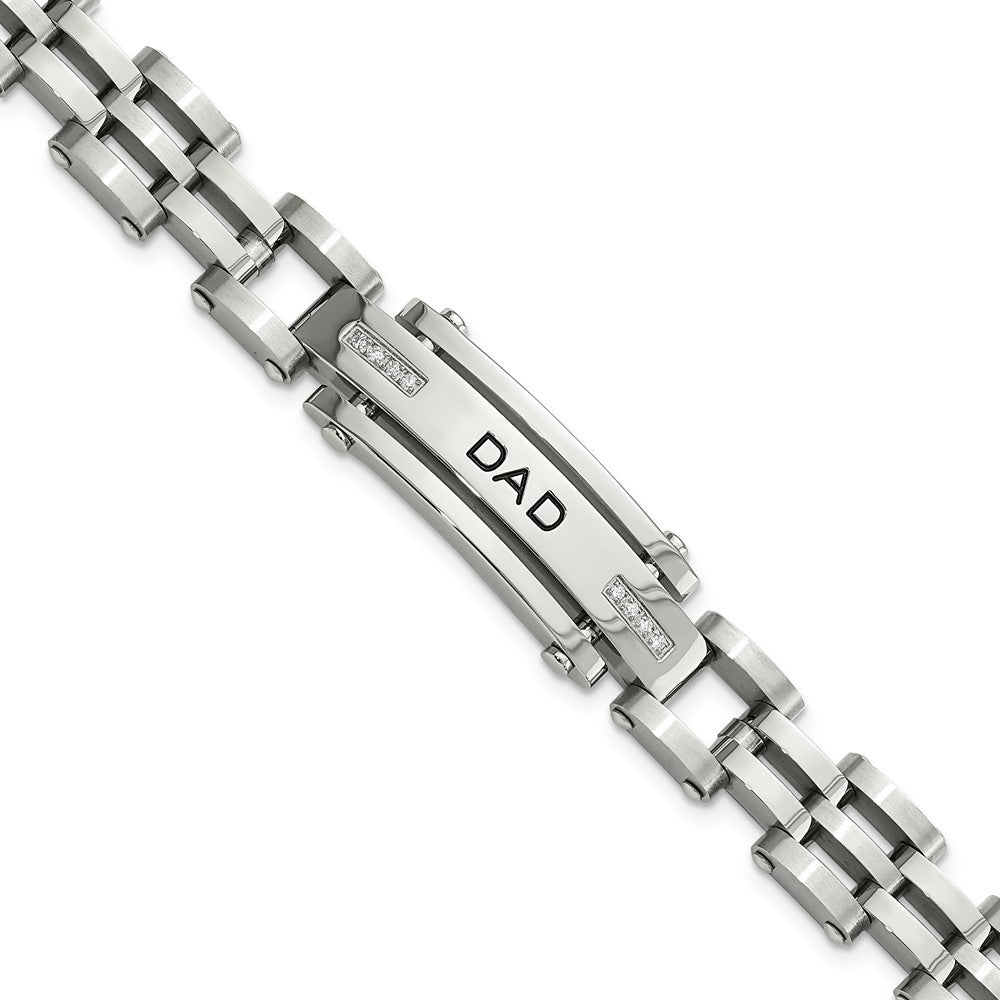 Stainless Steel Brushed and Polished with CZ DAD 8.5in Bracelet 8.5 inches