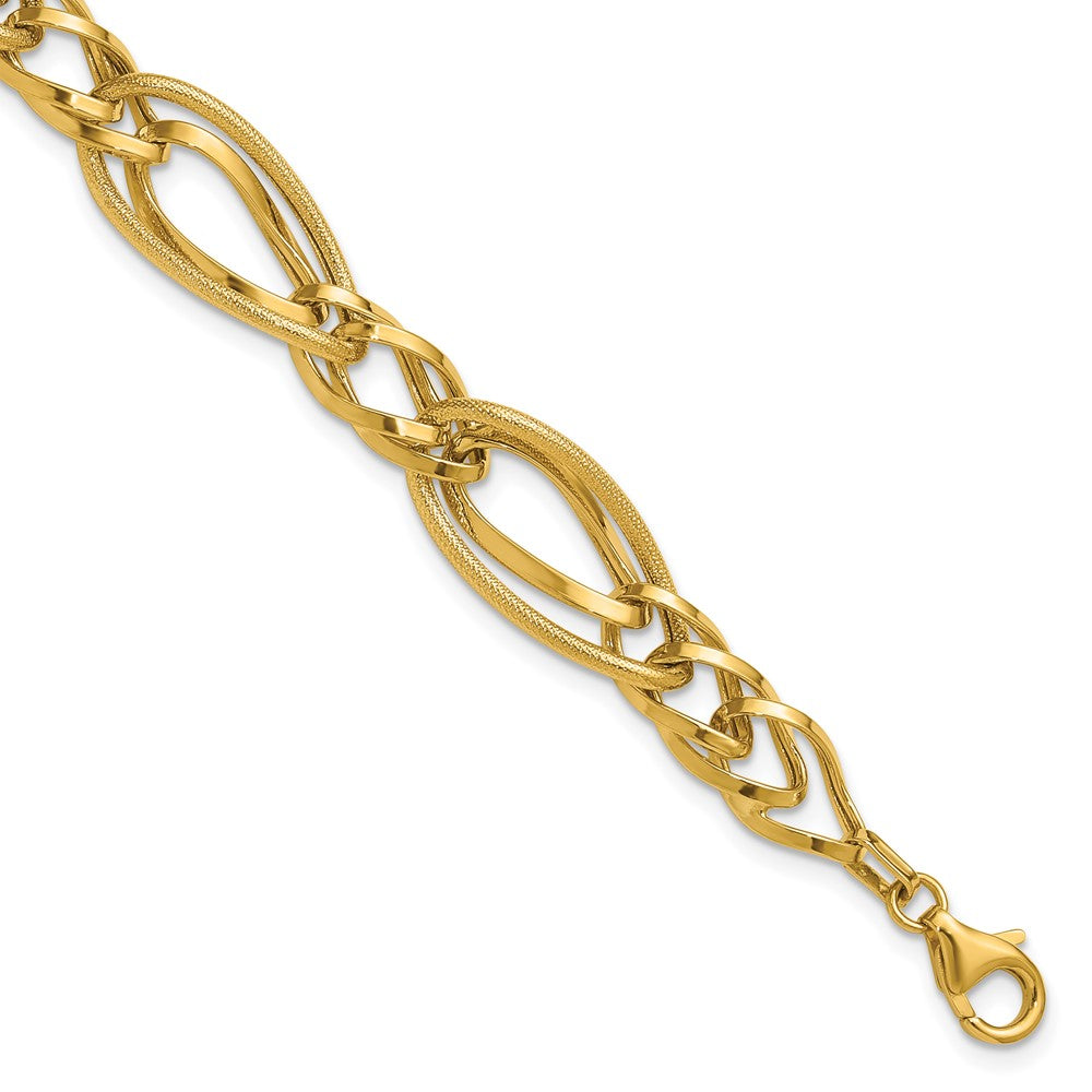 14K Polished and Textured Fancy Link Bracelet 7.5  inches