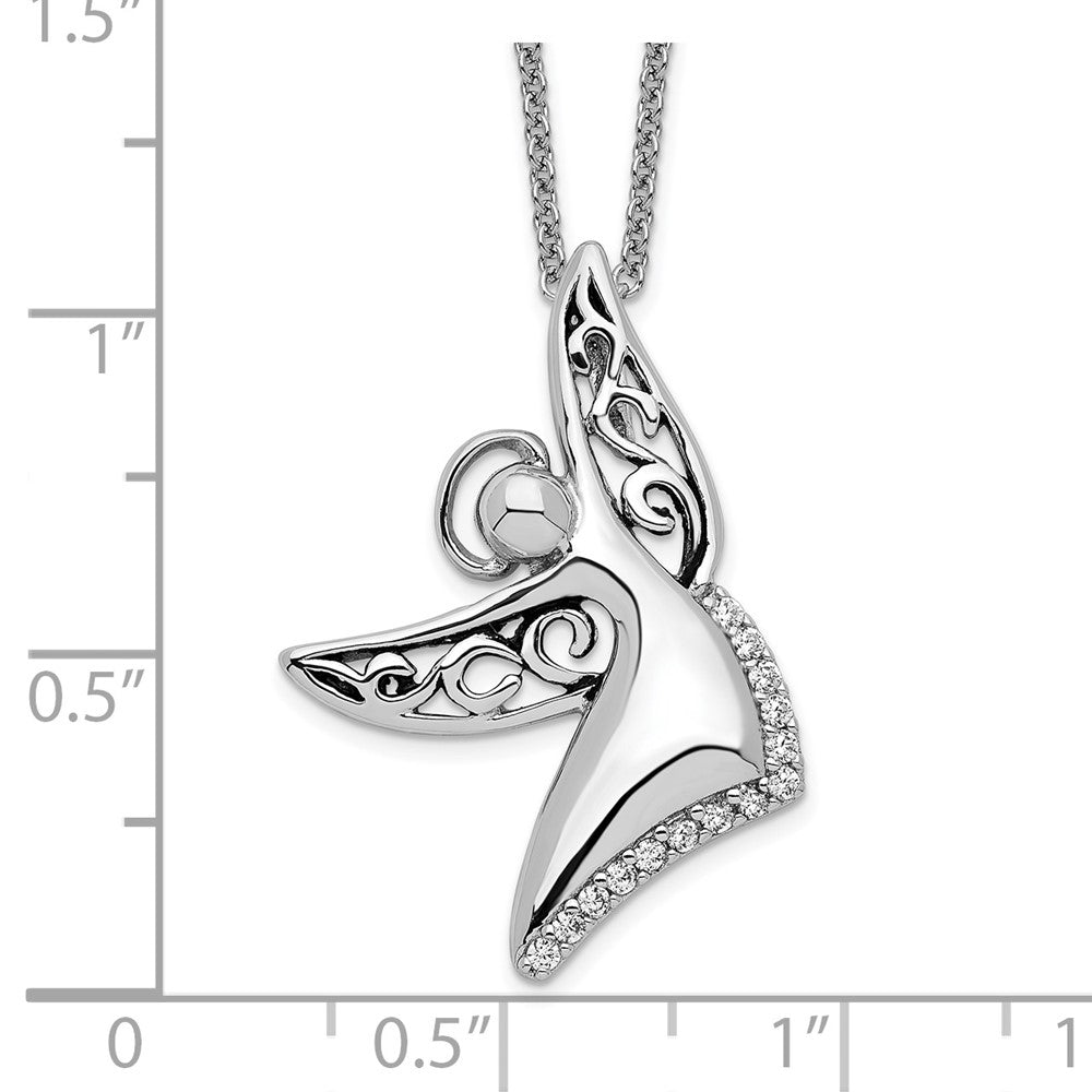 Sentimental Expressions Sterling Silver Rhodium-plated CZ Antiqued Angel Of Joy 18in. Necklace 18 Inches