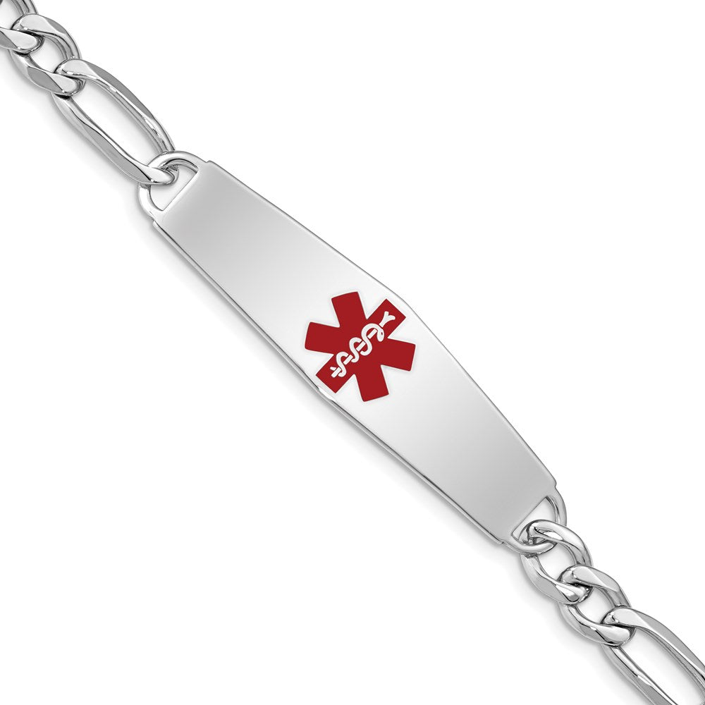 Sterling Silver Rhodium-plated Medical ID Figaro Link Bracelet 7 inches