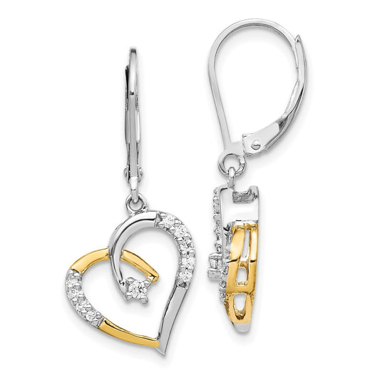 14k Two Tone 1/5 carat Lab Grown Diamond VS/SI+ G+ Complete Dangle Heart Leverback Earrings