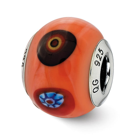Sterling Silver Reflections Italian Orange w/Decorative Accents Glass Bead