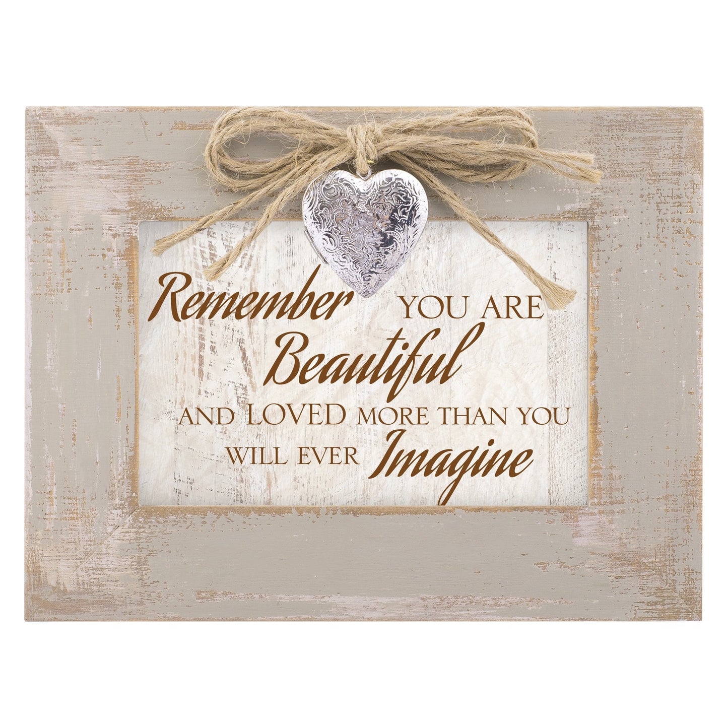 You Are Beautiful Distressed Finish 4x6 Sentiment Frame (Plays You Light Up My Life) Locking Heart Locket Wooden Music Box Q-GM18548