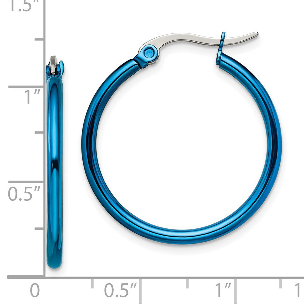 Stainless Steel Polished Blue IP-plated 26mm Diameter Hoop Earrings