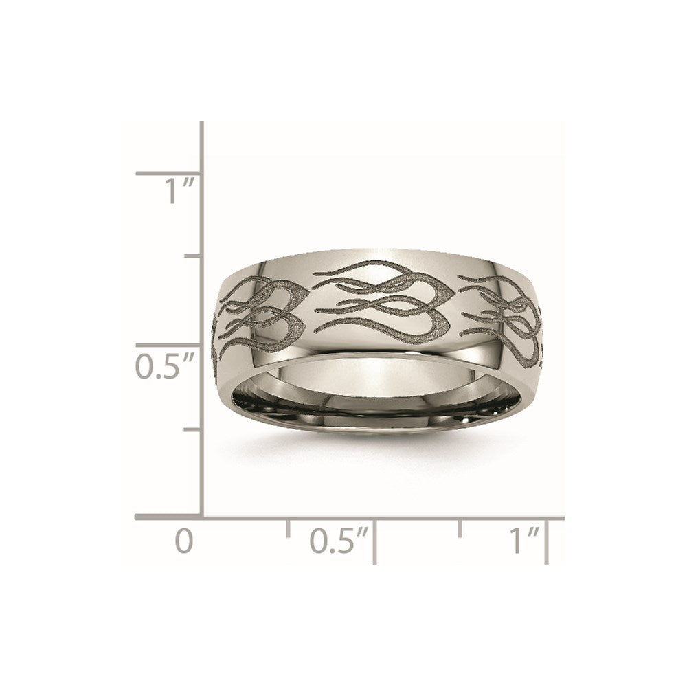 Titanium Polished Flame Laser Design 8mm Band Size - 10