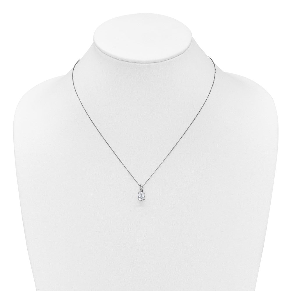 Sterling Silver 8x6 Oval Cr. White Sapph & Diamond Pendant w/Chain
