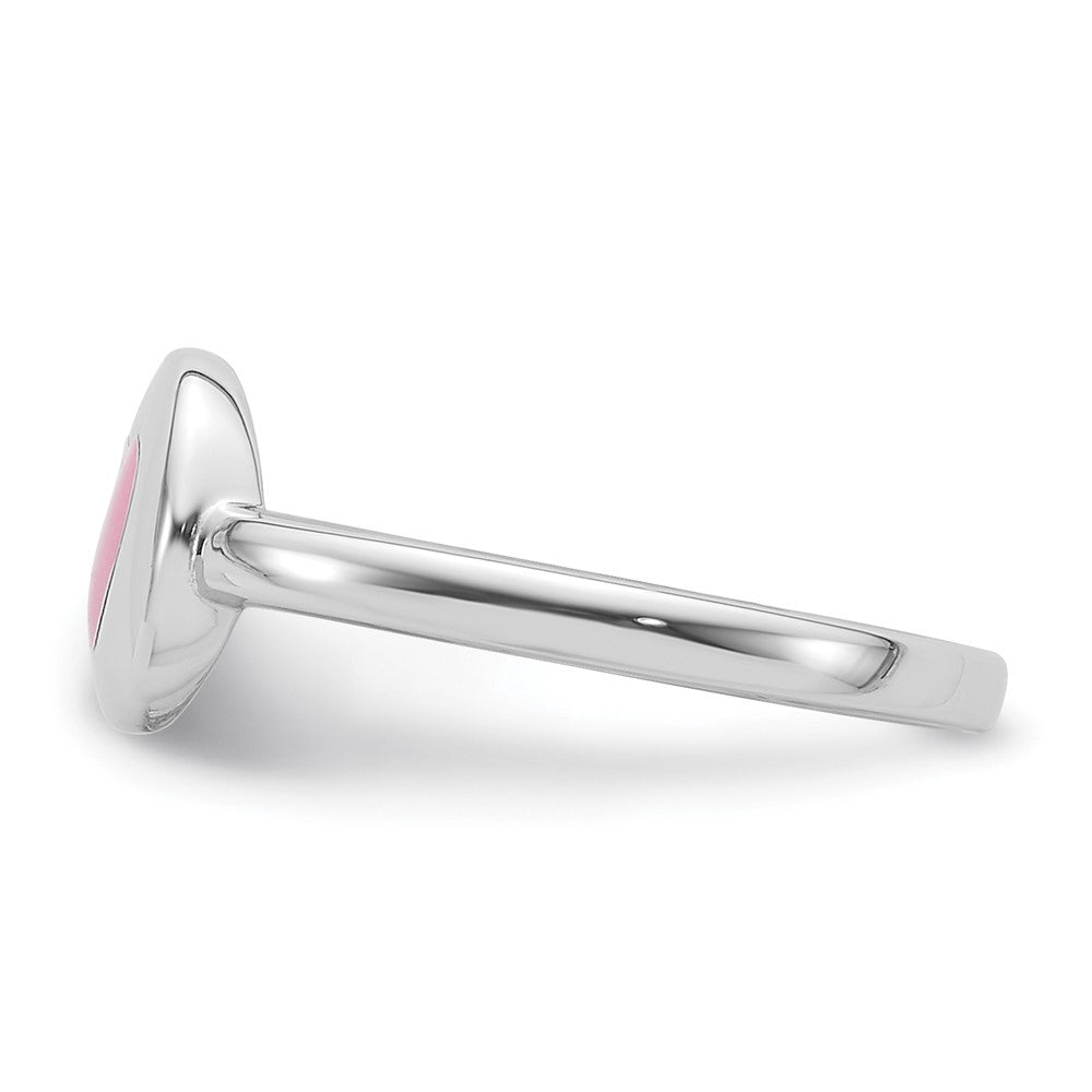 Sterling Silver Rhodium-plated Polished Pink Enamel Heart Children's Ring
