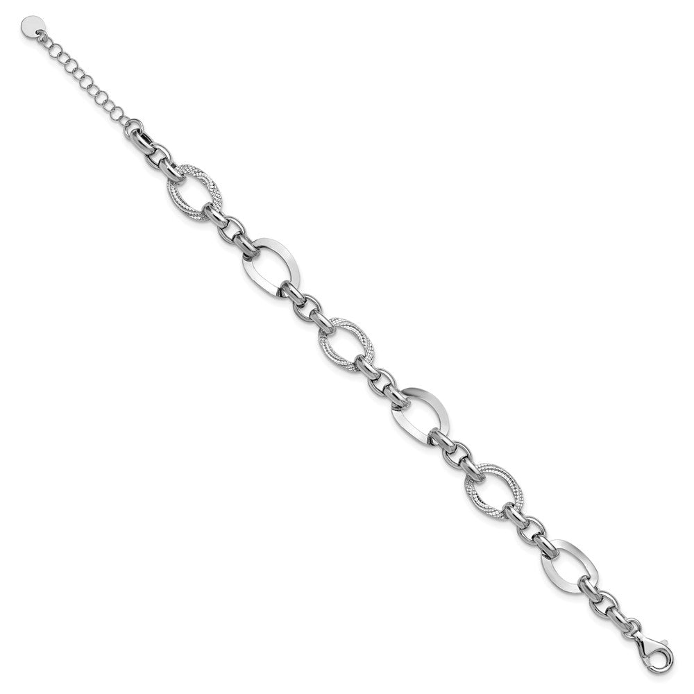 SS RH-plat Polish/Textured Fancy Link w/1.25in ext. Bracelet 8.75  inches
