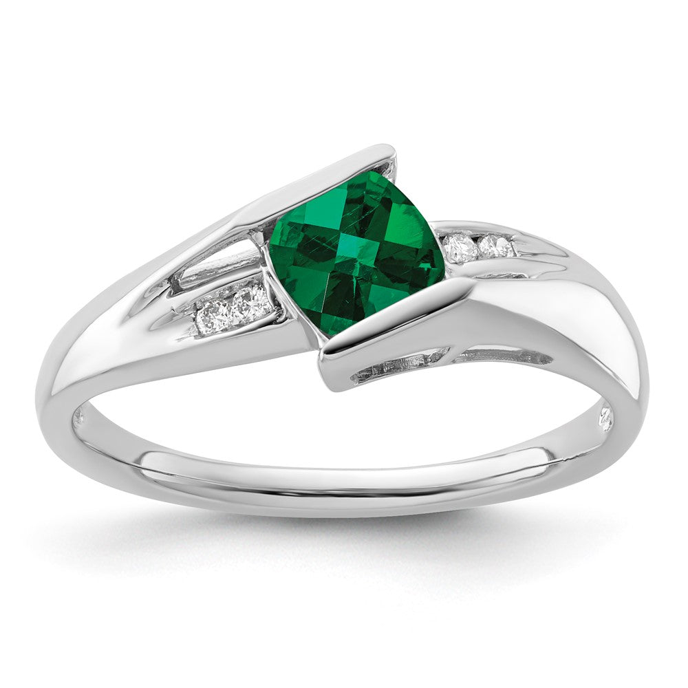 Sterling Silver 5X5 ANC CR Emerald & Diamond Ring