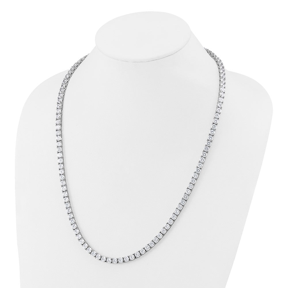 Cheryl M Sterling Silver Rhodium-plated Polished 5.00mm CZ with Safety Clasp Tennis Necklace 24 Inches