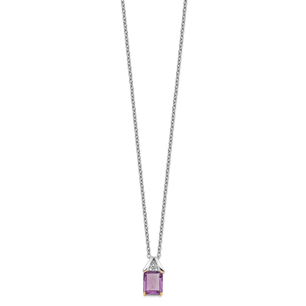 Brilliant Gemstones Sterling Silver with 14K Accent Rhodium-plated Amethyst and Diamond 18 Inch Necklace with 2 Inch Extender 18 Inches