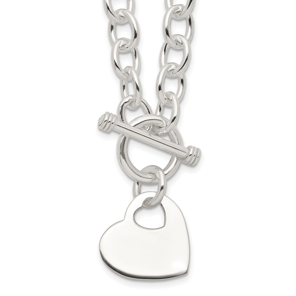 Sterling Silver Engraveable Heart Disc on Fancy Link Toggle Necklace 18 Inches