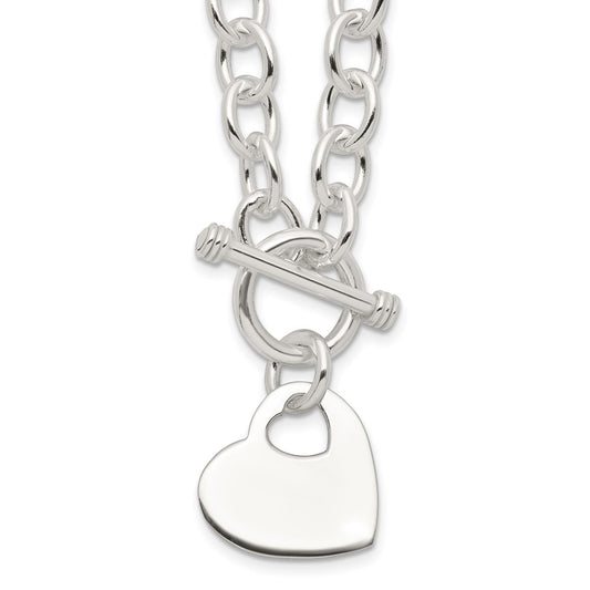 Sterling Silver Engraveable Heart Disc on Fancy Link Toggle Necklace 18 Inches