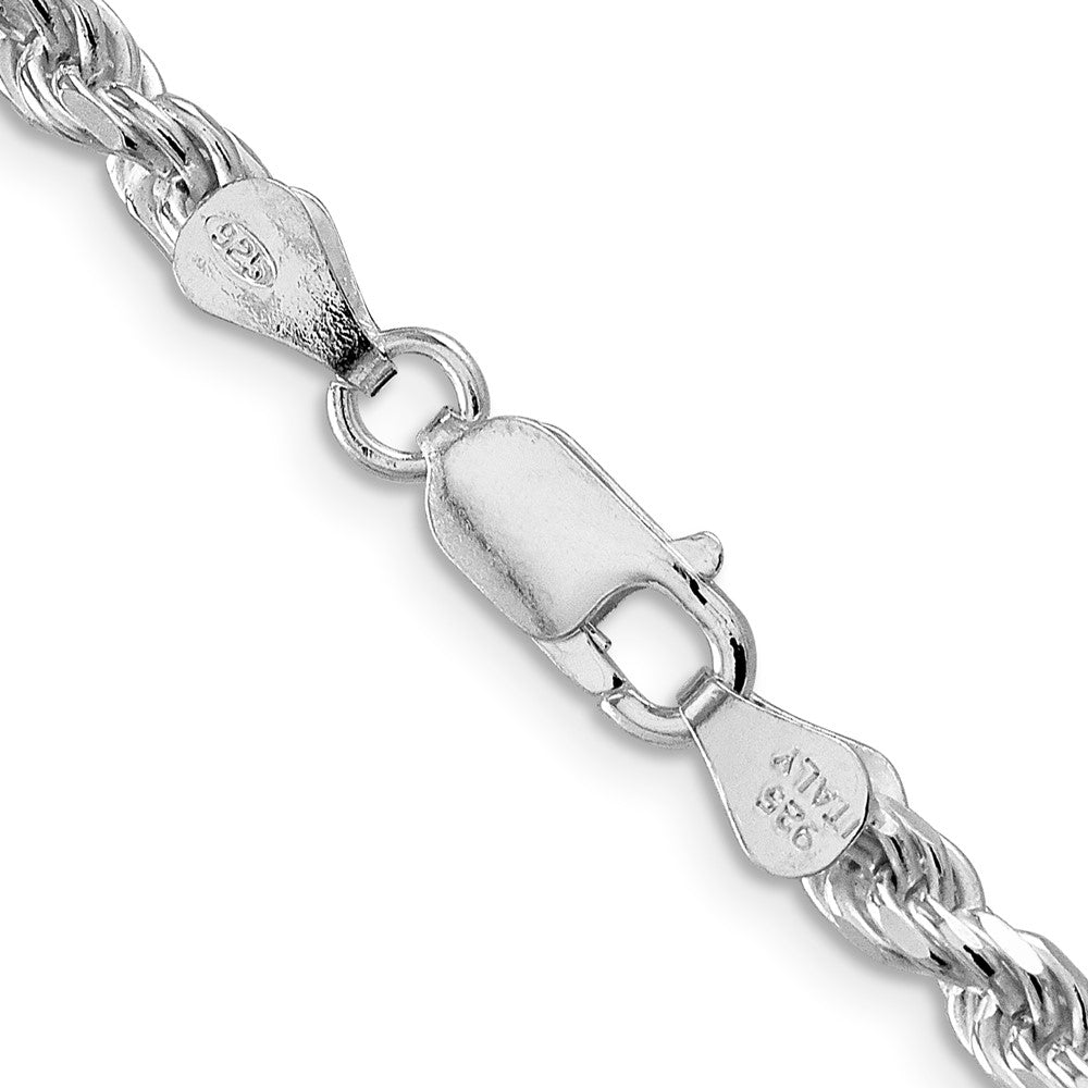 Sterling Silver Rhodium-plated 4.25mm Diamond-cut Rope Chain 22 Inches