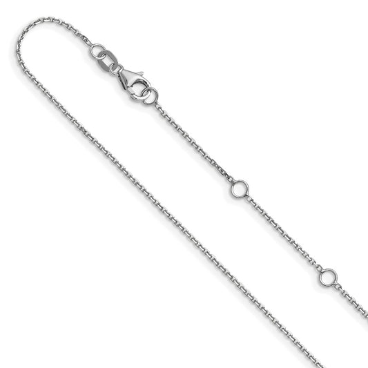 14k White Gold 1.1mm D/C Square Cable 1in+1in Adjustable Chain