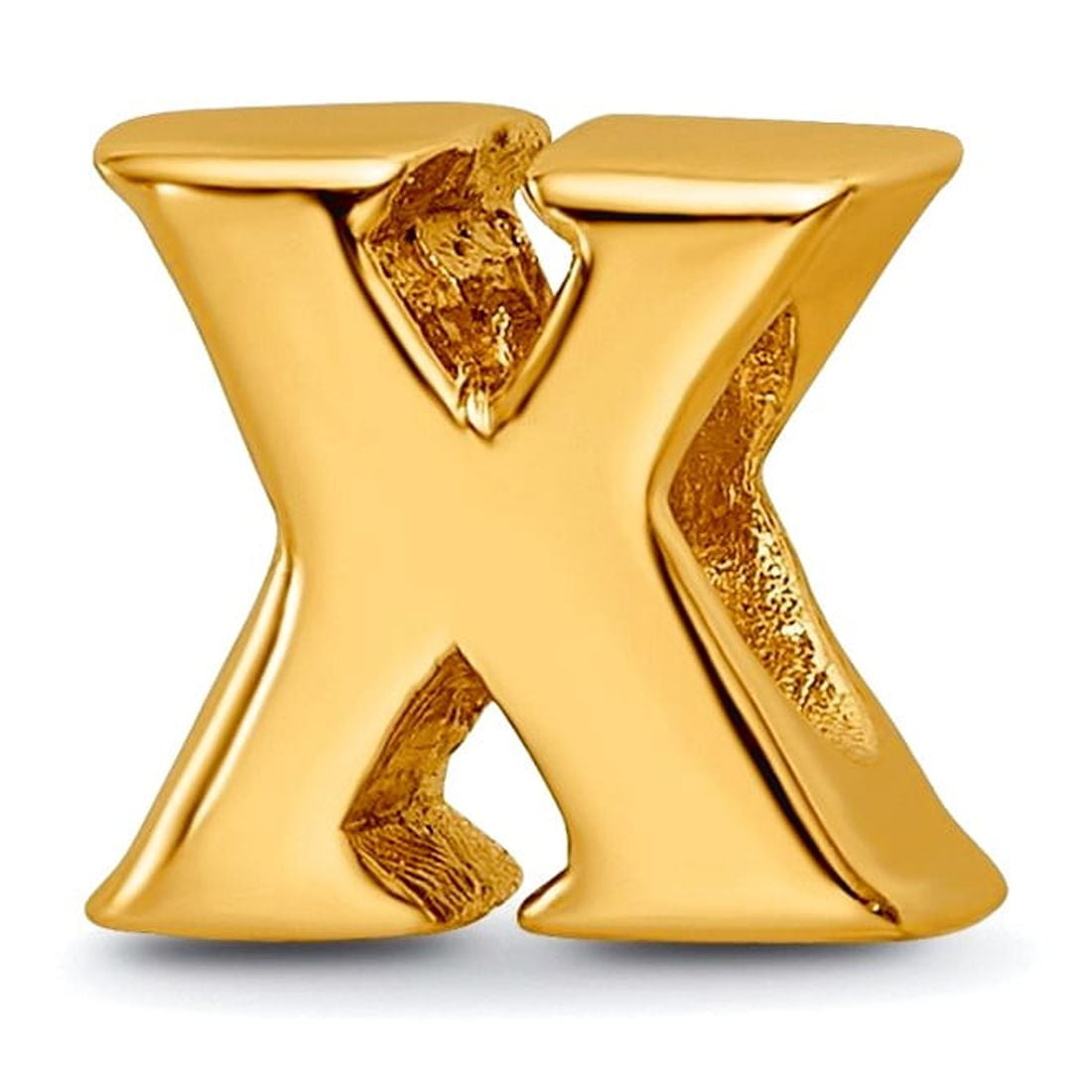 925 Sterling Silver Polished Gold Plated Reflections Letter Name Personalized Monogram Initial X Bead Charm 8.18x7.27mm