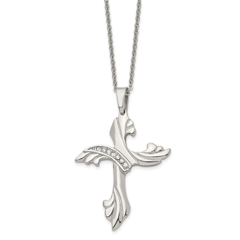 Stainless Steel Polished w/CZ Cross 20in Necklace