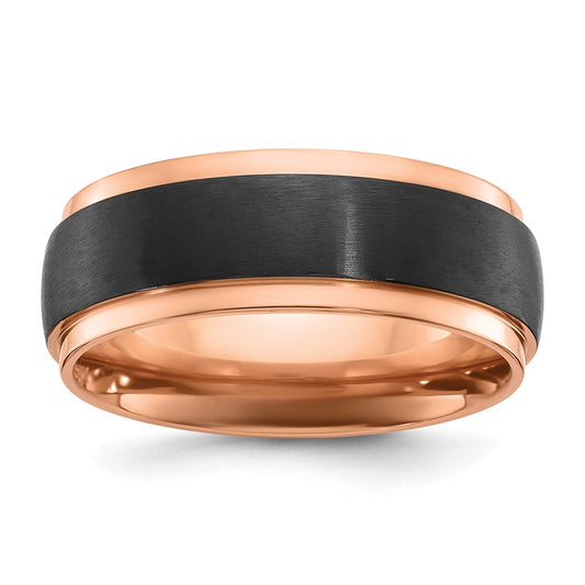 Chisel Black Zirconium Brushed and Polished Rose IP-plated 8mm Band Size - 9