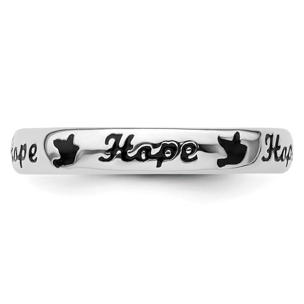 Sterling Silver Stackable Expressions Black Enamel Hope Ring Size -9