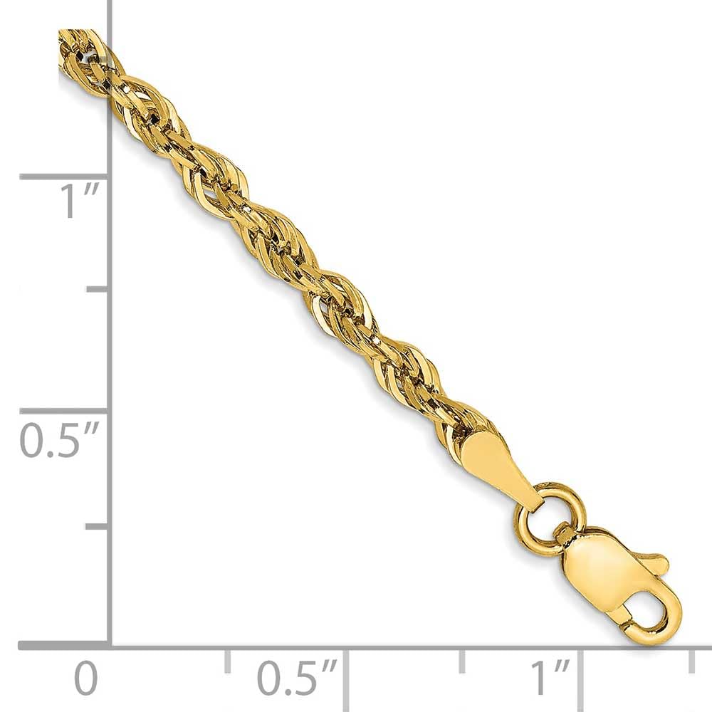 14K 9 inch 2.8mm Semi Solid Rope with Lobster Clasp Anklet