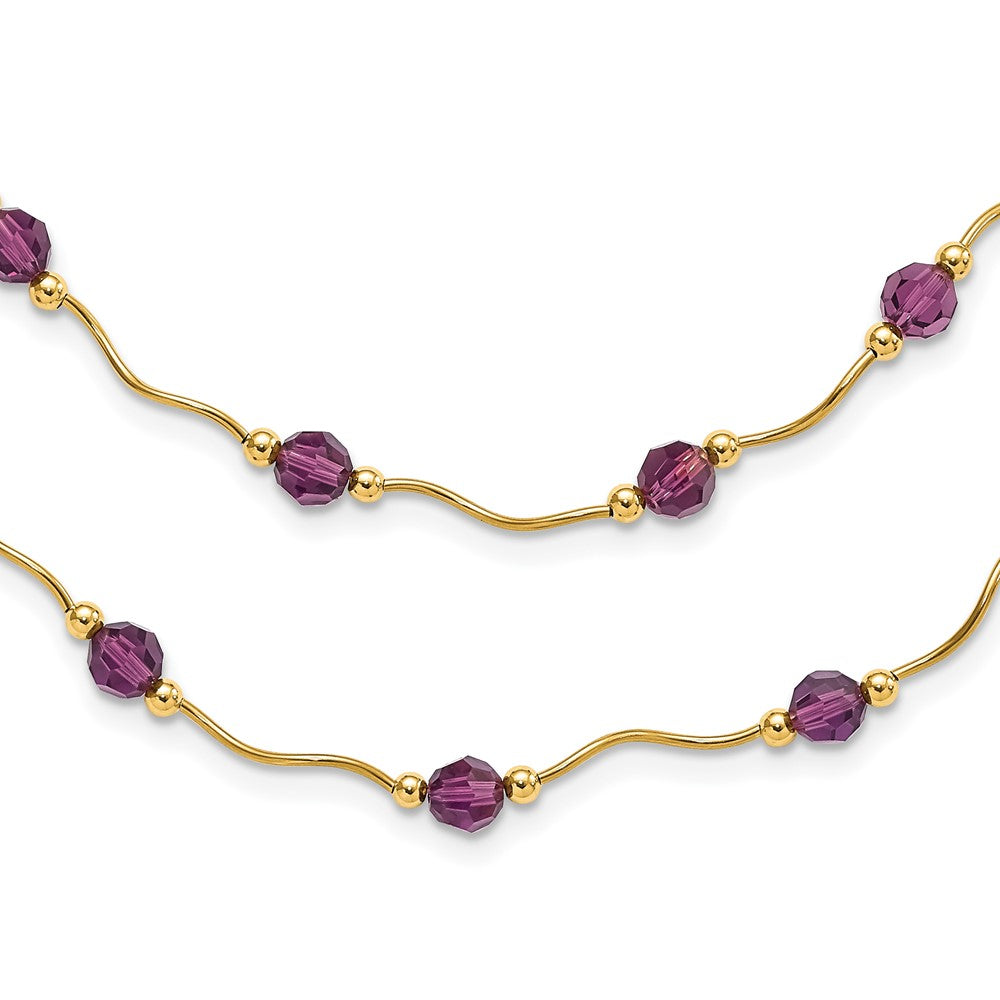 14ky Spiral Bead & Purple Crystal  w/2 in Ext Layered Necklace