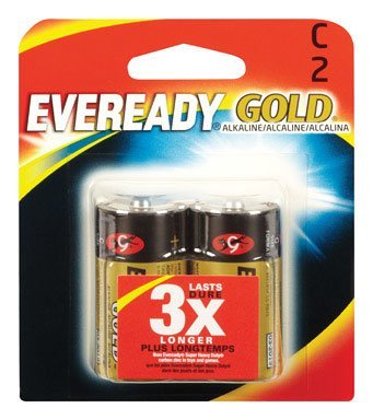 Eveready Gold Alkaline C Batteries, 2 Pack of C Cell Batteries