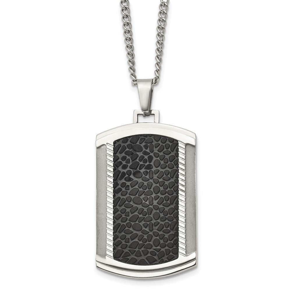 Stainless Steel Brushed and Polished Black IP-plated Dog Tag Necklace