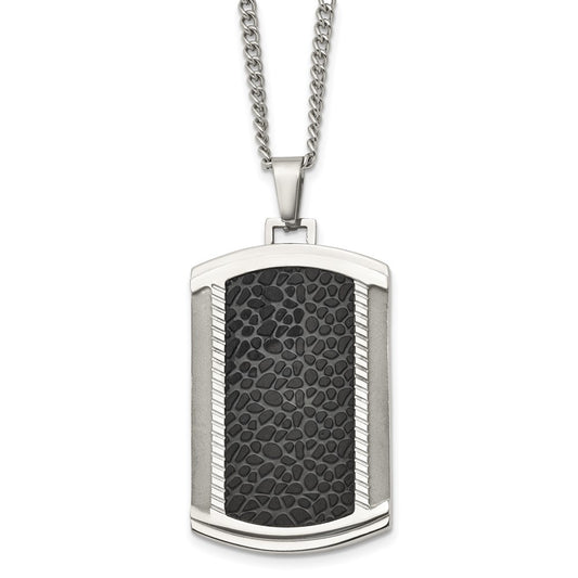 Stainless Steel Brushed and Polished Black IP-plated Dog Tag Necklace