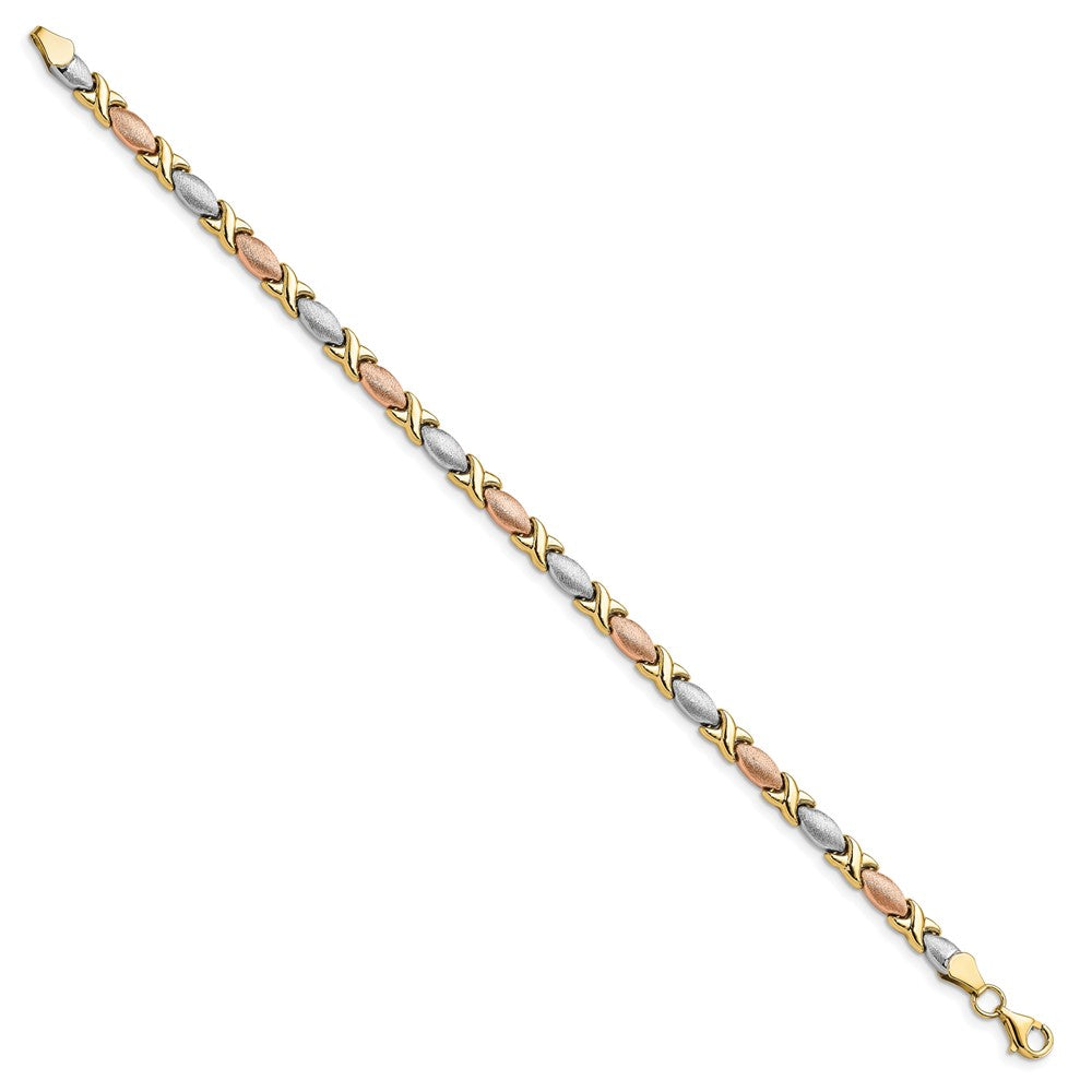 10K Tri-color Polished and Brushed Bracelet 7.5  inches