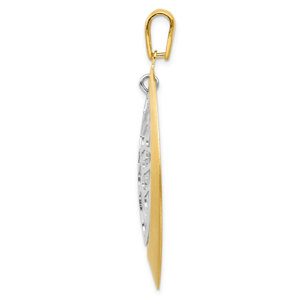 Sterling Silver RH-plat and Gold-tone Textured Tree Pendant