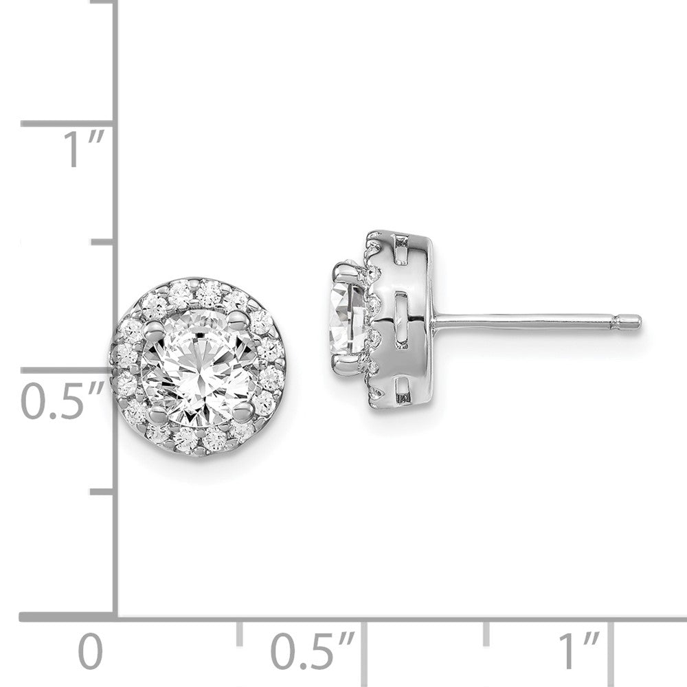 Sterling Silver Rhodium-plated Diamonore Round Halo Post Earrings