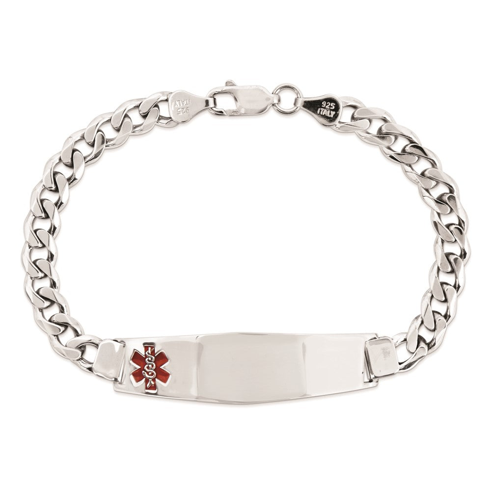 Sterling Silver Rhodium-plated Medical ID Curb Link Bracelet 7 inches