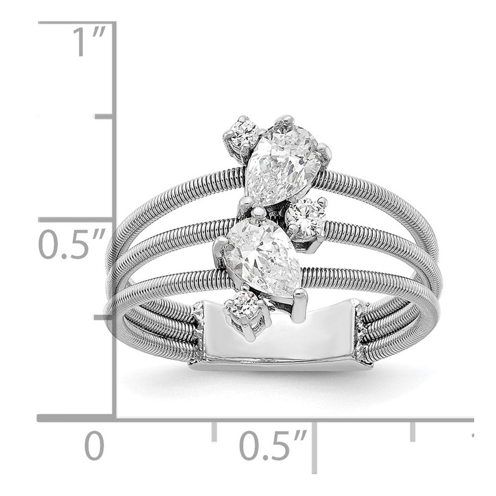 Cheryl M Sterling Silver Rhodium-plated Brilliant-cut CZ Textured 3 Band Ring
