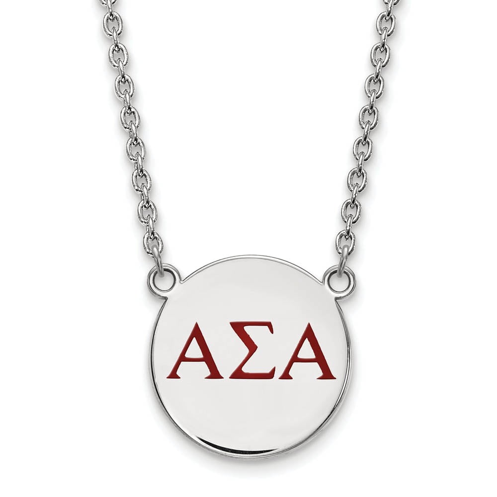 Sterling Silver 18in Official Licensed Greek Sororities Alpha Sigma Alpha (???) Small Enamel Pendant w/Necklace