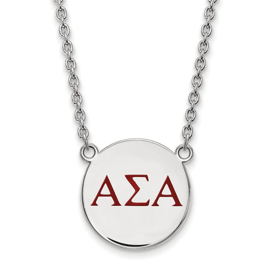 Sterling Silver 18in Official Licensed Greek Sororities Alpha Sigma Alpha (???) Small Enamel Pendant w/Necklace