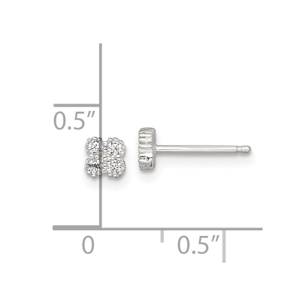 Sterling Silver Polished Textured White CZ 4.3mm Quatrefoil Post Earrings