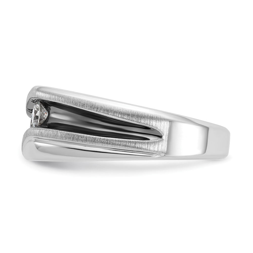 IBGoodman 14k White Gold with Black Rhodium Men's Polished Satin and Grooved 3-Stone 1/2 Carat AA Quality Diamond Ring