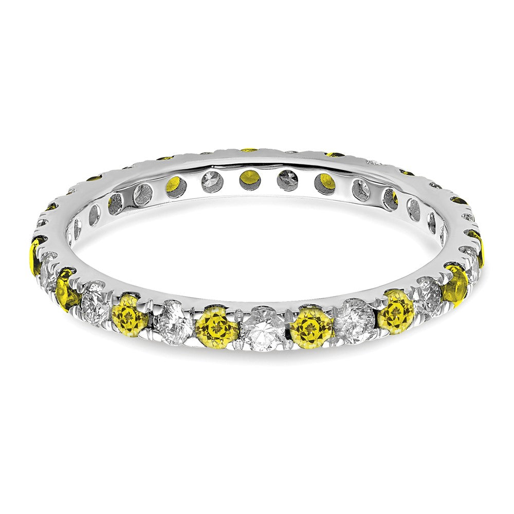 14k White Gold 1/2 carat Lab Grown Diamond VS/SI+ G+ and Lab Created Yellow Sapphire Size 6.5 Eternity Band