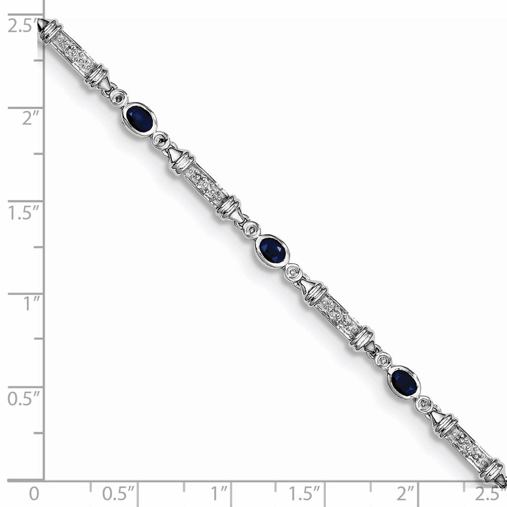 Sterling Silver Rhodium-plated Sapphire and Diamond Bracelet 7 inches