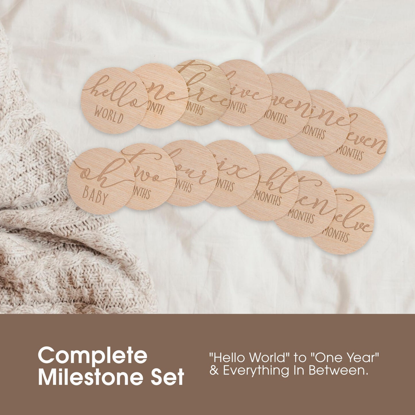 Pearhead Baby Wooden Monthly Milestone Double-Sided Props, Numbers 1-12, Gender Neutral, Beige