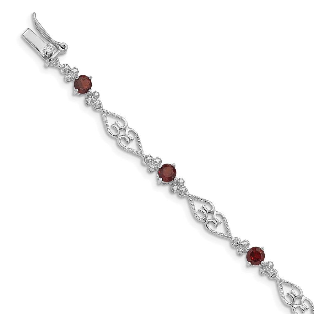 Sterling Silver Rhodium-plated Diamond Garnet Bracelet 7 inches