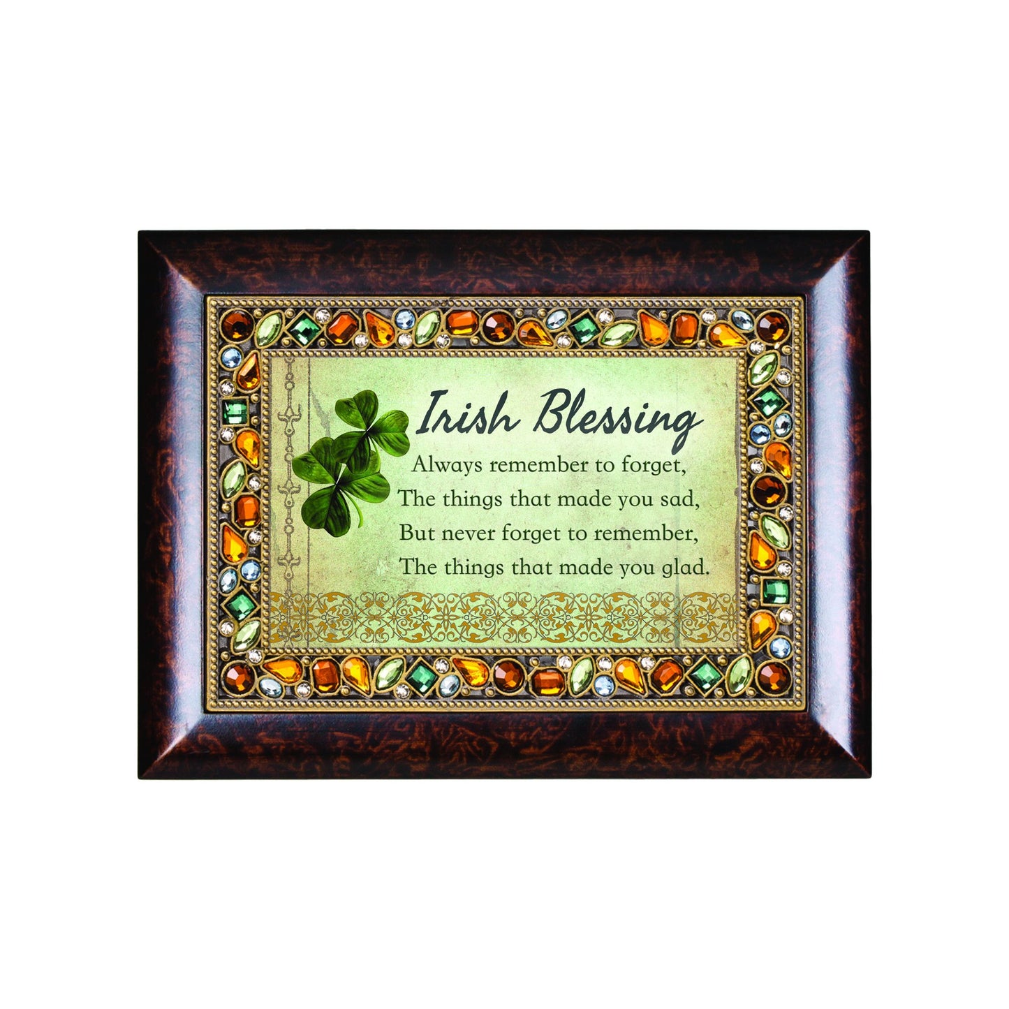 Emerald Faux Jewel IRISH BLESSING 6x4 Resin Music Box: When Irish Eyes Are Smiling Q-GM14515