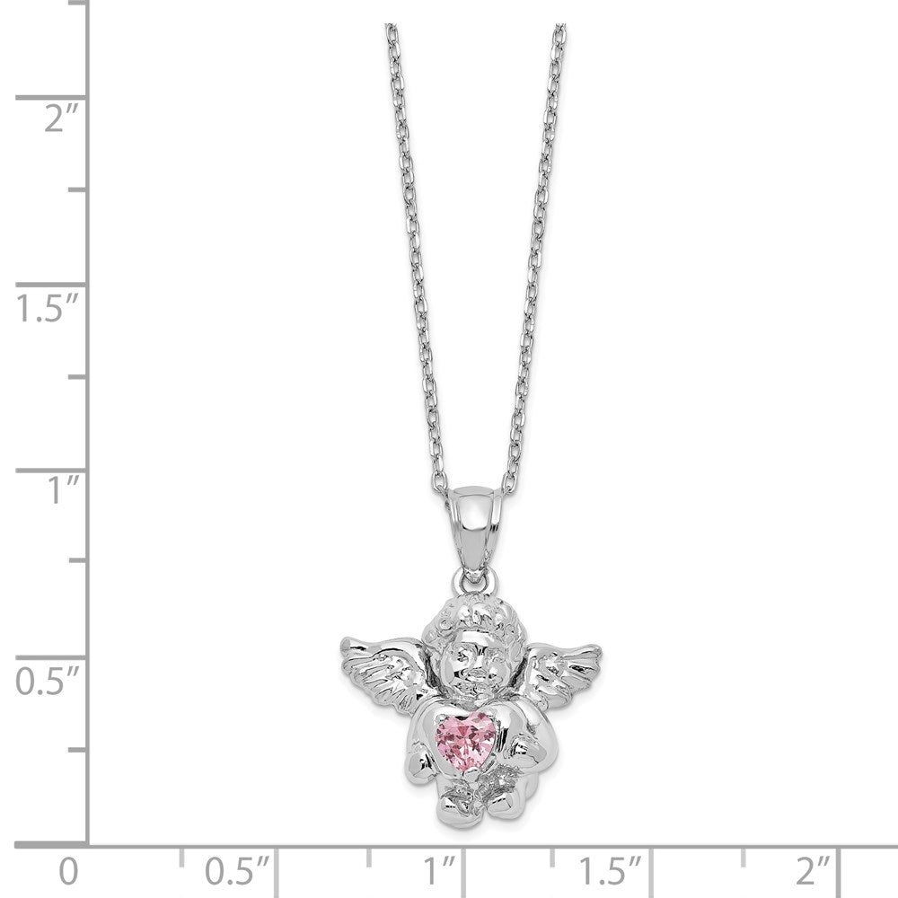 Sterling Silver RH-pltd CZ Oct Birthstone Angel Ash Holder 18in Necklace 18 Inches