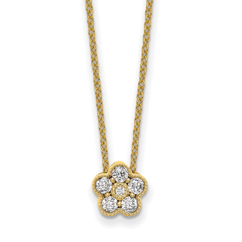 True Origin 14k 1/4 carat Lab Grown Diamond VS DEF 18 inch Floral Pendant Necklace