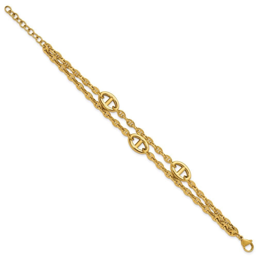 Chisel Stainless Steel Polished Yellow IP-plated Two-Strand Anchor Link 7 inch Plus a 1.25 inch Extension Bracelet 8.25 inches