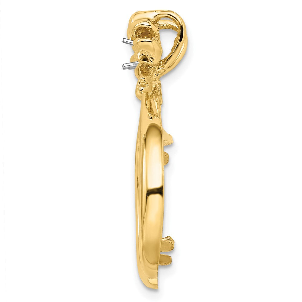 Wideband Distinguished Coin Jewelry 14k Two-tone Polished Diamond Teardrop Bow 16.5mm Prong Coin Bezel Pendant Mounting