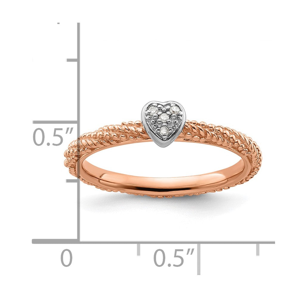 Sterling Silver Diamond Stackable Expressions Rose Gold Plated Heart Ring Size -9