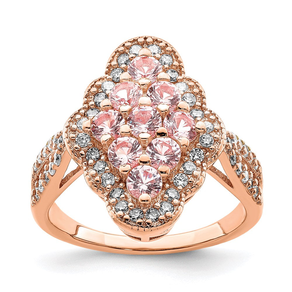 Sterling Silver Rose Gold-plated Imitation PinkSapphire/CZ Ring