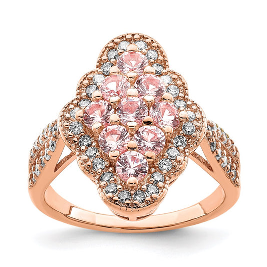Sterling Silver Rose Gold-plated Imitation PinkSapphire/CZ Ring